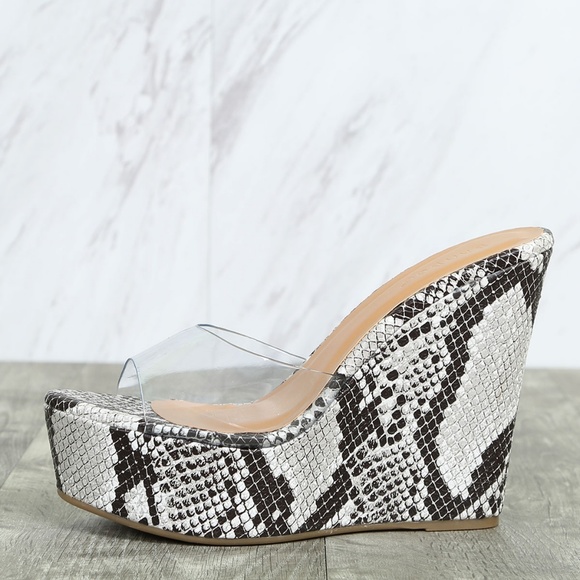 NEW🔥 Clear Band Snake Platform Wedge Heel Sandals - Picture 3 of 5